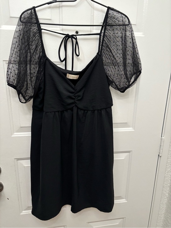 Altar'd State Dresses & Skirts - Altar'd State Black Mini Dress with Sheer Dotted Puff Sleeves